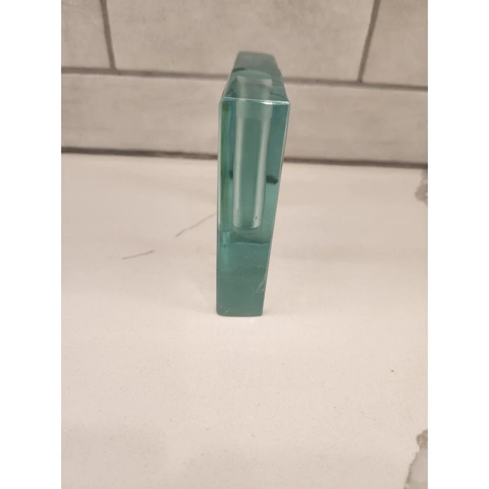 Vtg. Stephen Schlanser Art Glass Etched Square‎ Bud Vase Pen Holder Signed Dated